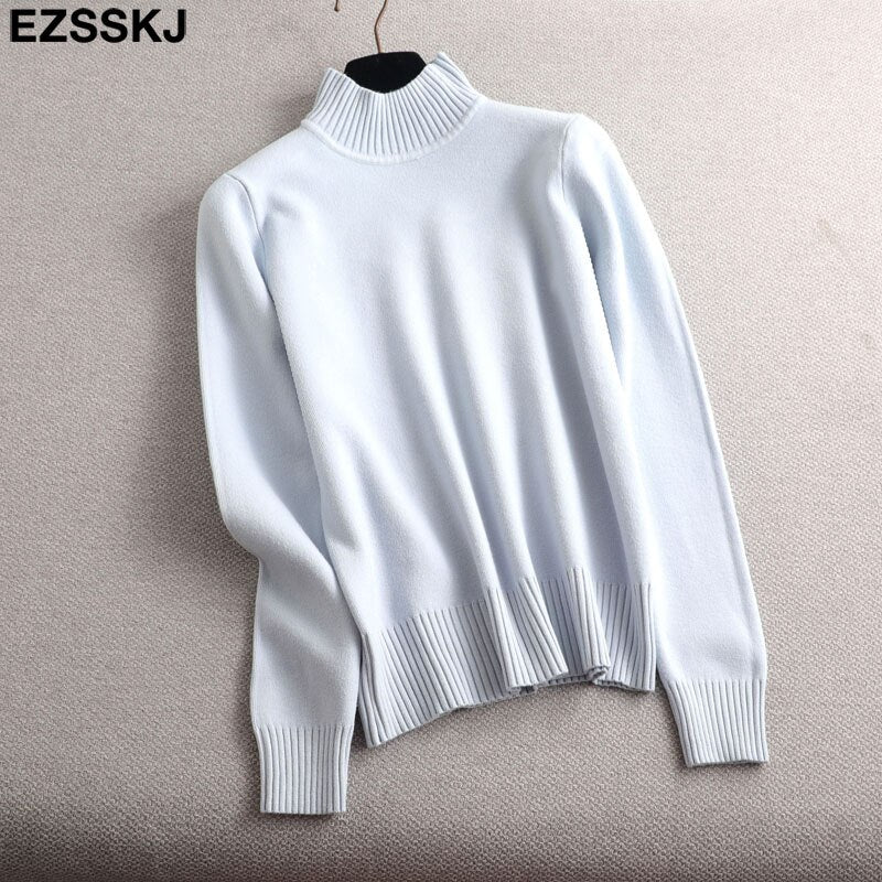 Christmas Gift Pure color basic sweater thick Sweater Women Pullover Casual Half Turtleneck Long Sleeve Knit Sweater Female Jumpers