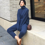Christmas Gift Casual Sweater Pants Knitted 2 Pieces Set Turtleneck Pullovers & Elastic Waist Pants Women Sweater Sets 2021 Autumn Knitted Set