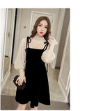 Graduation Gift Big Sale  Spring New Elegant Two Piece Dress for Women Women Winter Korean A-Line O-Neck Tops and Black Sundress Streetwear Dress Vestidos