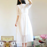 Kukombo Summer Dress Women's White Lace Dresses Short Sleeve Stand Collar 2022 Spring New Sweet High Waist Over The Knee Female Vestidos