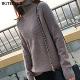 Christmas Gift BGTEEVER Vintage Thicken Striped Women Sweaters Autumn Winter Turtleneck Pullovers Jumpers Female Korean Knitted Tops femme 2019