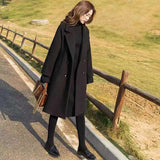 Christmas Gift Woman Long Coat Fahsion Windbreaker Autumn Winter Black Hepburn Woole Overcoat Middle Long Thicke Slim 2021 Korean Women's Coat