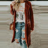 Christmas Gift New Fashion Fall Winter Women Lapel Cardigan Buttons Long Jacket Casual Solid Color Golden Velvet Office Lady Elegant Soft Coats