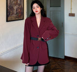 Kukombo Christmas Gift Blazers Women Spring Clothes Retro Burgundy Elegant Fashion Classy College All-match Vintage Loose Simple Design Corduroy