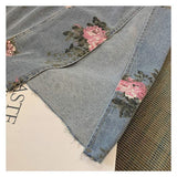 Kukombo  Streetwear Vintage Flowers Print Long Denim Skirts Summer 2022 High Waist Slim Sexy Open Split Straight Skirt Jeans Saias Female