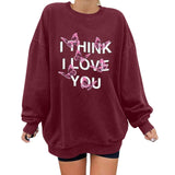 Kukombo Romantische Brieven Print Hoodies Sweatshirts Vrouwen Lange Mouwen Grijs Sweatshirt Losse Oversized Streetwear Casual