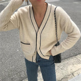 Christmas Gift BGTEEVER 2021Winter V-neck Elegant Women Sweater Cardigan Open Stitch Jumpers Female Single-breasted Knitted Cardigan