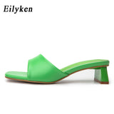 Christmas Gift Eilyken Summer Women Slippers Slides Open Toe Low High heels Shoes Sandal Female Leisure Beach Green White Flip Flops size 41 42