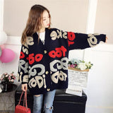 Christmas Gift Women Letter Print Knitted Sweater 2021 Spring  Autumn New Korean Long Sleeve Single Breasted Thick Loose Cardigans