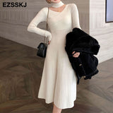 Christmas Gift pure fashion slim a-line Sweater dress Women winter autumn slash neck thick dress 2021 French sweater dress long sleeve
