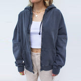 Kukombo Women Y2K E-Girl Oversized Zip Up Sweatshirt Casual Long Sleeve Hooded Jacket Drawstring Cardigan Coat 90S Vintage Streetwear