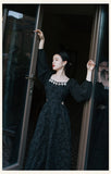 Kukombo Summer Rose Jacquard Rhinestone Square Neck Fashion Dress Black High Waist Hollow Sexy High Quality Dresses For Party Vestidos