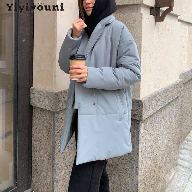Christmas Gift Yiyiyouni Autumn Winter Cotton Linner Padded Parkas Women Thickening Puffer Jacket Female Windbreaker Solid Casual Outerwear