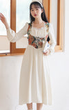 Kukombo French Romantic Dresses For Women 2022 Autumn Oil Painting Retro French Lace Square Collar Dress Elegant Robe Femme Vestidos