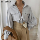 Christmas Gift BGTEEVER Chic Elegant Loose Single-breasted Shirts for Women 2021 Autumn New Fashion Full Sleeve Pockets Female Blouse Tops