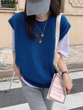 Christmas Gift casual spring autumn oversize sweater vest Women basic loose O-neck sleeveless Sweater tank top female