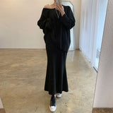 Kukombo Korean Chic Autumn Long Sleeve Loose Sweatshirt High Waist Trumpet Skirt Solid Color Sweet Pink Women Two Piece Set