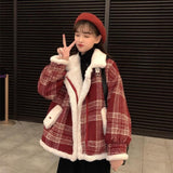 Christmas Gift Lamb wool short down cotton padded jacket women's Korean loose winter plaid jacket 2021 NEW