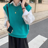 Christmas Gift casual spring autumn oversize sweater vest Women basic loose O-neck sleeveless Sweater tank top female
