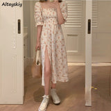 Christmas Gift Dresses Women Sweet Student Tender Trendy Butterfly-Sleeve Print Feminino Vestido Sundress Summer Side-slit Elegant Korean Style