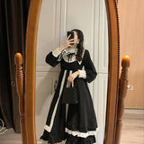 Christmas Gift Black Vintage Dress Women French Elegant Gothic Lolita Dress Female Lace Long Sleeve Stand Evening Party Dress Korea 2021 Autumn