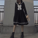 Christmas Gift Women's Dress Loose Japanese Navy Collar Black Skirt Korean Preppy Style Bow Dress Summer Woman Robe Noire 2023 JK Dress