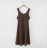 Christmas Gift Women Dresses Vintage Dress Girls S-XL Spring Femme Sundres Sleeveless Black Brown Female Dress Long V Neck Braces Femme Vestido