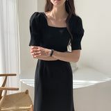 Christmas Gift Korean Chic French Dress Light Ripe Neck Sexy Dress Medium Length Over Knee Bubble Sleeve Dress Elegant