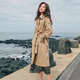 Christmas Gift Fashion Brand New Women Trench Coat Long Double-Breasted Belt Blue Khaki Lady Clothes Autumn Spring Outerwear Oversize Quality