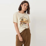 Kukombo Vintage Beige Spirit Of The Wild Summer Tshirt O Neck Cotton Sunset Coco T-Shirt Girls Streetwear Designer Ins Bloggers Style