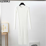 Christmas Gift Autumn Winter long Sweater dress women solid bodycon Thick dress Female Jumper O-neck slim basic knit dress Long sleeve