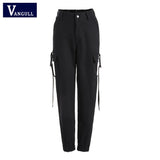 Kukombo Black High Waist Cargo Pants Women Pockets Patchwork Loose Streetwear Pencil Pants 2022 Fashion Hip Hop Women's Trousers