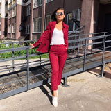 Christmas Gift Work Pant Suits OL 2 Piece Sets Double Breasted Striped Blazer Jacket & Zipper Trousers Suit For Women Set Feminino Spring