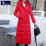 Christmas Gift Winter White Duck Down Jacket Women Slim Thick Long Down Coat Female Hooded Puffer Jacket Long Sleeve Ladies Outwears