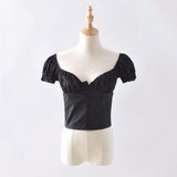 Kukombo Vintage Button Women Blouse Summer Short Sleeve Top White Korean Fashion Clothes Black Shirt 2022 Summer Womens Clothing
