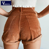 Christmas Gift Elastic high waist corduroy shorts New women Casual streetwear shorts female Loose summer zipper button short shorts