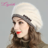 Christmas Gift New style women's winter beret knitted wool angora beret European style Decoration  double warm Hat