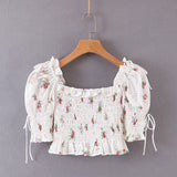 Kukombo Vintage Blouse Women Tops Elastic White Shirt Elegant Modis Cotton Clothes Streetwear Puff Sleeve Korean Fashion Clothing