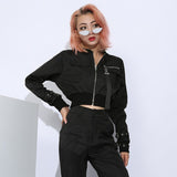 Christmas Gift Women Suit Crop Tops Pants Two Piece Female Spring Autumn Casual Sets Buckle Streetwear Jacket Pant Set Lady Work Suits