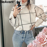 Christmas Gift Plaid turtleneck women pullover sweaters Casual office ladies outerwear knitted sweaters Autumn winter female jumpers