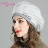 Christmas Gift New style women's winter beret knitted wool angora beret European style Decoration  double warm Hat