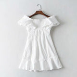 Kukombo 2022 Summer Boho Off Shoulder Dress Women Buttions Ruffle Sexy Vintage White Beach Dress Elegant Korean Mini Short Dress