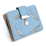 Kukombo 2022 Fashion Women Wallet Long Portfel Gold Hollow Leaves Pouch Cute Leather Handbag for Women Coin Purse Card Holders Clutch