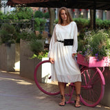 Christmas Gift BGTEEVER Ruffles Polka Dot Women Chiffon Dress Elastic Waist Flare Sleeve Female Long Vestidos A-line White Dress 2019