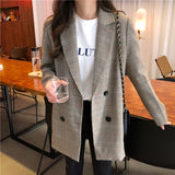 Christmas Gift Office Ladies Notched Collar Plaid Women Blazer Double Breasted Autumn Jacket 2021 Casual Pockets Female Suits Coat