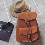 Kukombo Back to school  Women Drawstring Backpack PU Leather School Bags Teenage Girls Belt Decoration Backpacks For Female High Quality Ladies Bagpack