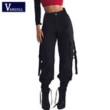 Kukombo Black High Waist Cargo Pants Women Pockets Patchwork Loose Streetwear Pencil Pants 2022 Fashion Hip Hop Women's Trousers