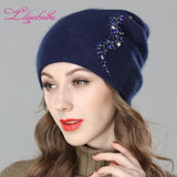 Christmas Gift Women Autumn And Winter Hat angora Knitted Skullies Beanies Cap Sexy beard diamond decoration hats for Girls