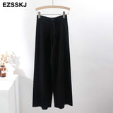 Christmas Gift 2021 autumn winter new casual straight pants  women female drawstring loose high waist knitted wide leg pants casual Trousers