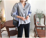 Kukombo 2022 Spring Women's Sweaters Patchwork Srtiped Knitting V-Neck Stylish Knitted Button Cardigans Loose Tops SWC1816
